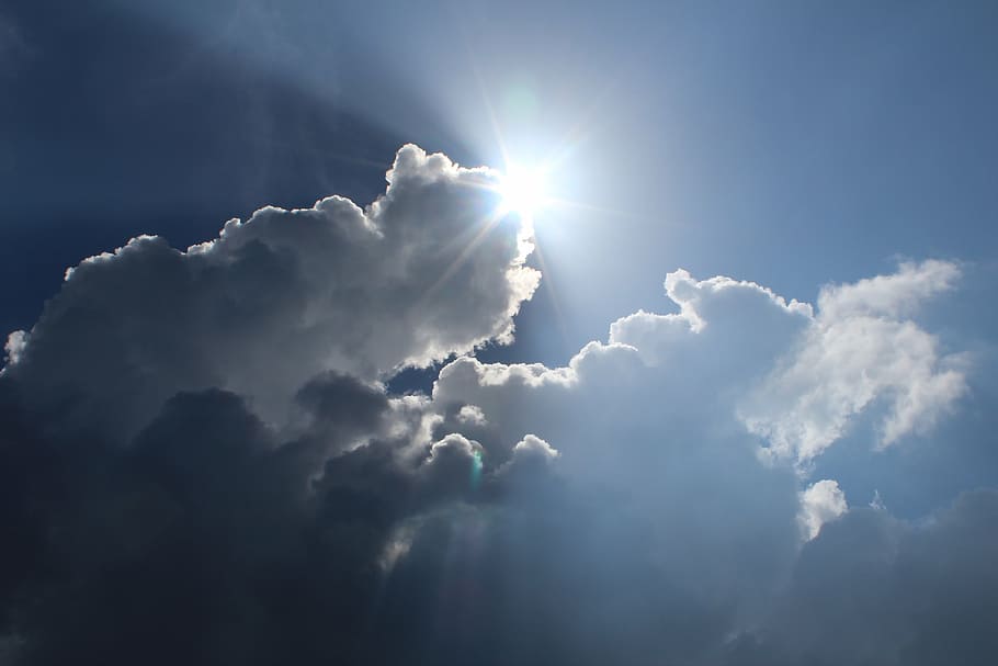 fotografia em lapso de tempo, branco, nuvens, sol, nuvem, emergir, céu, azul, luz solar, raios de sol