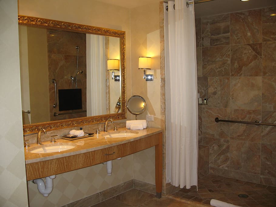 gray, makeup mirror, top, brown, vanity table, bathroom, decoration, lighting, mirror, indoors