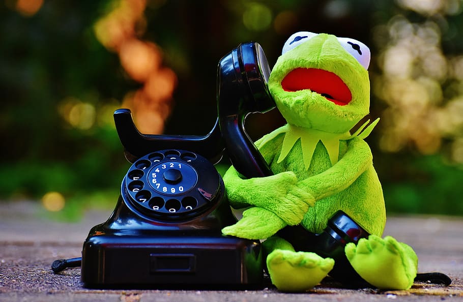 kermit, frog, hugging, telephone, phone, figure, funny, frogs, animal, plush