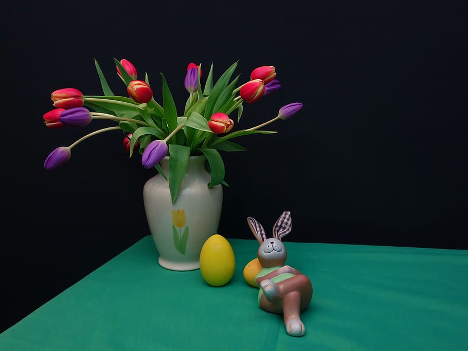 easter, easter bunny, easter decorations, easter eggs, happy easter, spring, easter greeting, easter theme, easter decor, tulips