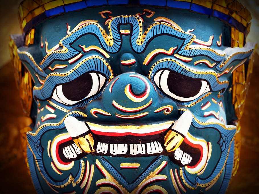 ilustrasi naga biru, raksasa, terisolasi, thailand, patung, ravana, penjaga, hijau, putih, prajurit