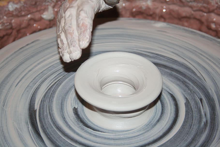 person, holding, clay pot, art, pottery, c, craft, creativity, artist, molding