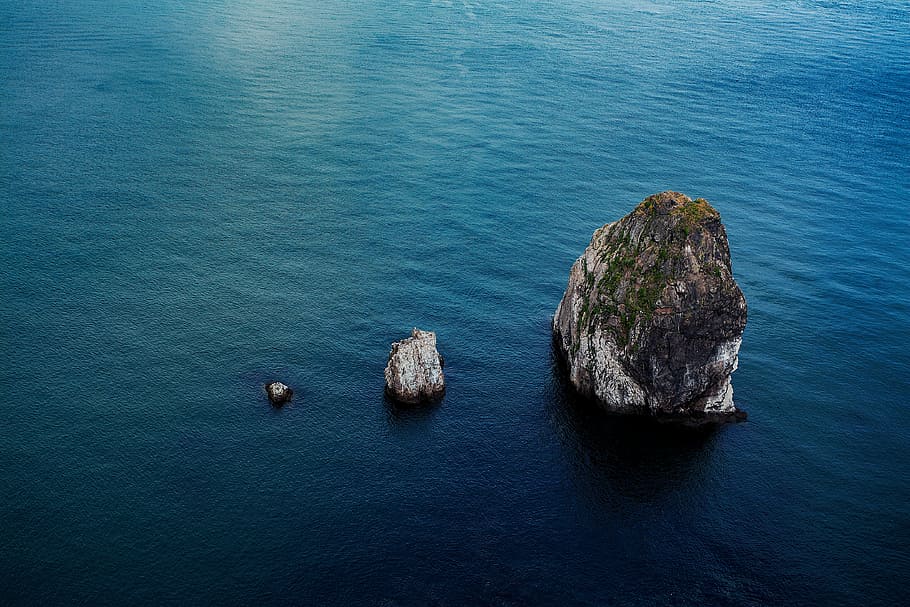 formação rochosa, corpo, agua, Rocha, ilha, meio, azul, oceano, mar, colina