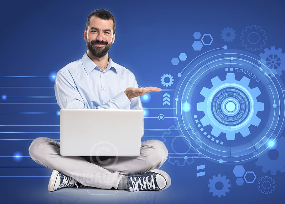 technology, laptop, background, computer, communication, wireless technology, men, connection, blue, one person