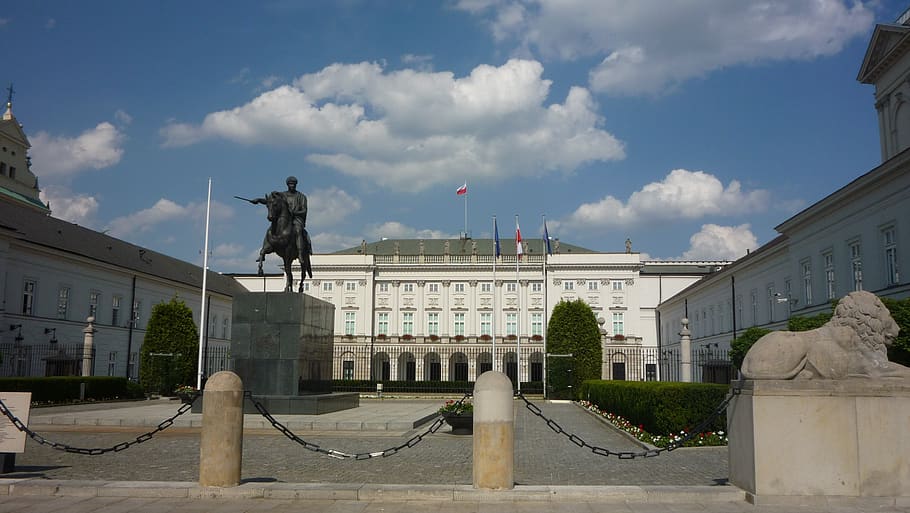 warsaw, poland, the capital of the, tourism, the city centre, tour, the presidential palace, monument, józef poniatowski, cloud - sky