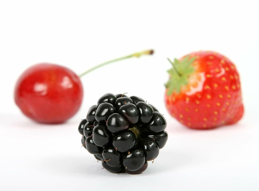 ovalado, negro, fruta, cereza, fresa, baya, mora, arándano, desayuno, primer plano