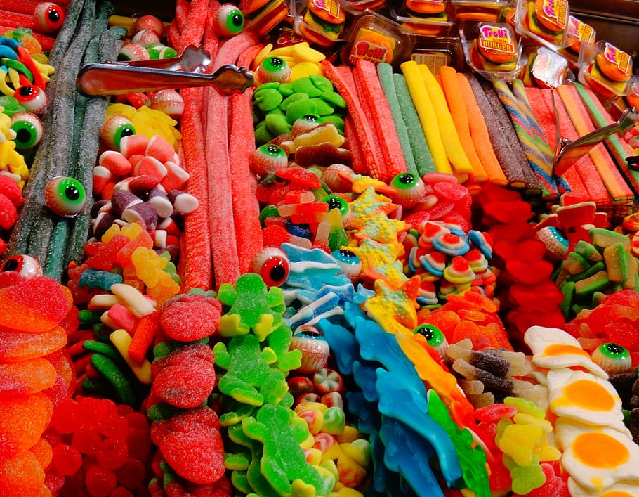 candy, gummy, sweets, children, treats, eyes, colorful, multi colored, choice, variation