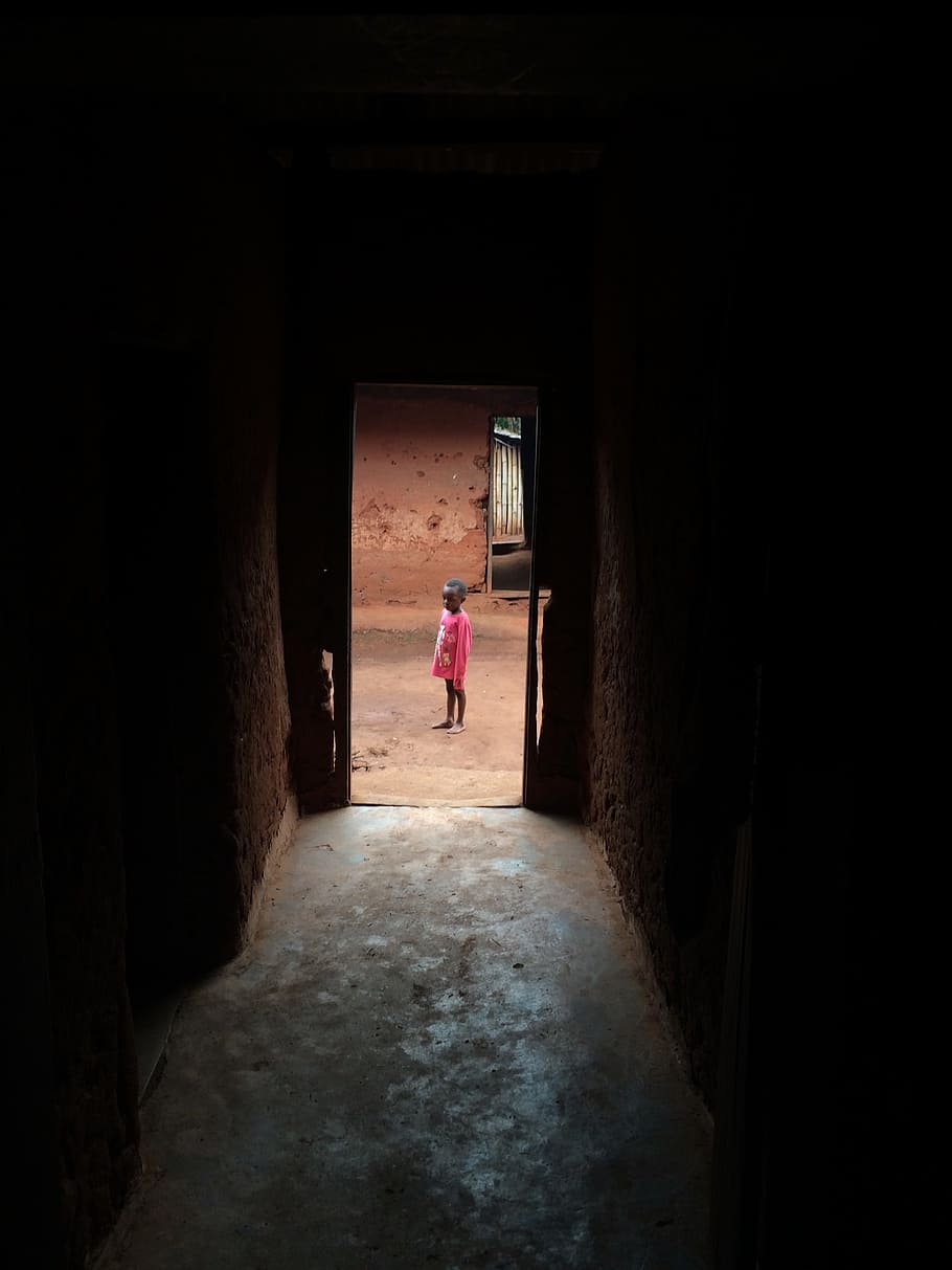 Porta, Entrada, Pessoa, tradicional, local, África Ocidental, Nigéria, de madeira, casa, vila
