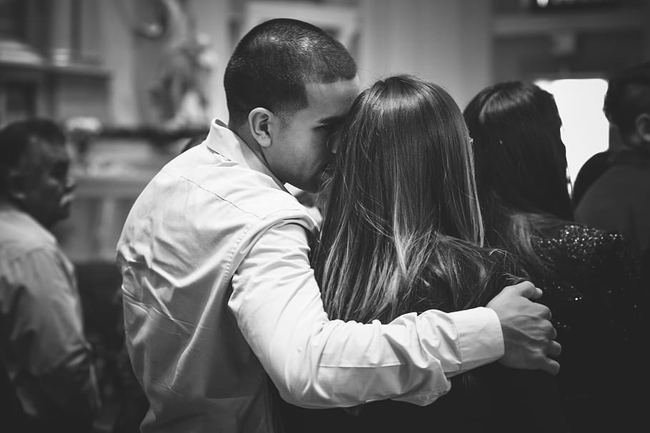 couple, church, black and white, love, romance, hug, affection, marriage, ceremony, bible