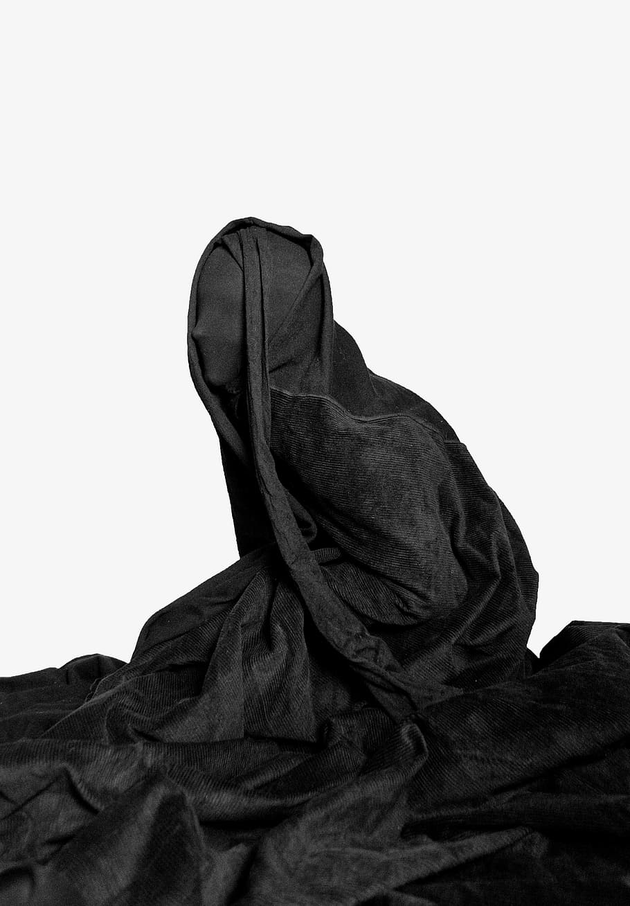 black textile, figure, cloth, fabric, textile, cord, dummy, blanket, veil, adult