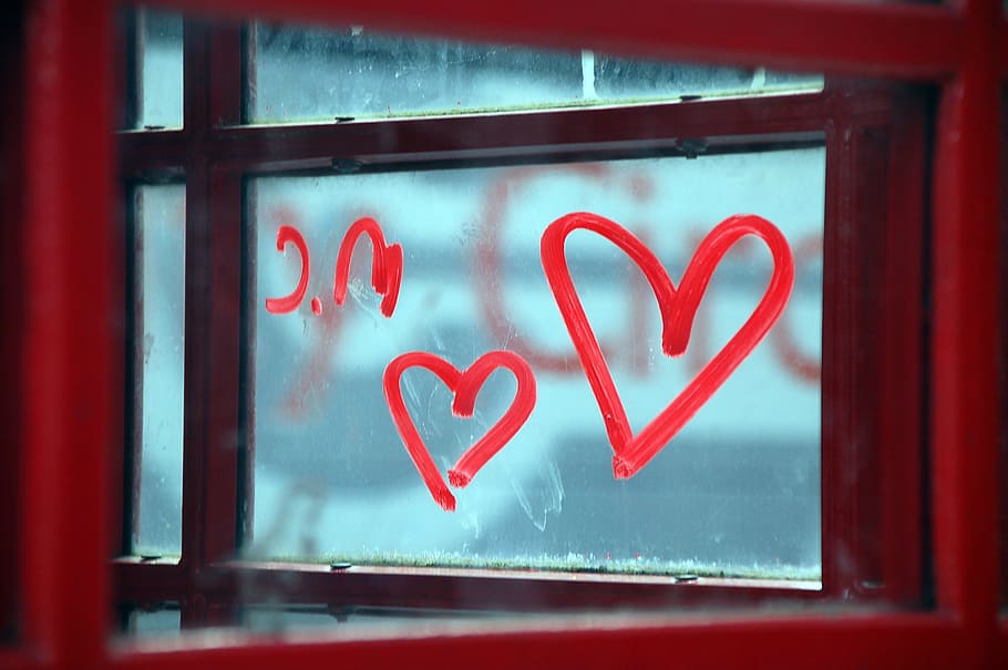 heart, painted, glass window, zoom, color, romance, romantic, red, close, love
