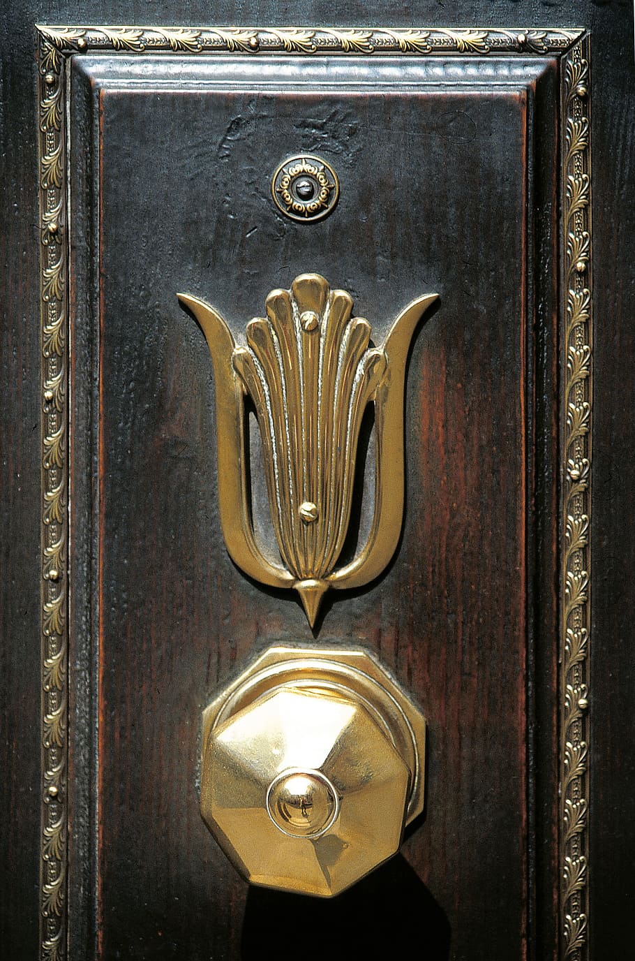 pegangan pintu, pintu, kayu, logam, kuningan, tua, tujuan, akses, antik, masukan
