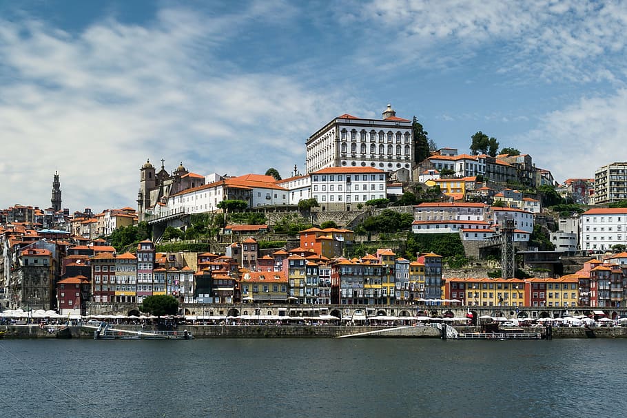 panorama, foto, gedung tinggi, porto, portugal, sungai douro, ribeira, kota bersejarah, eksterior bangunan, arsitektur