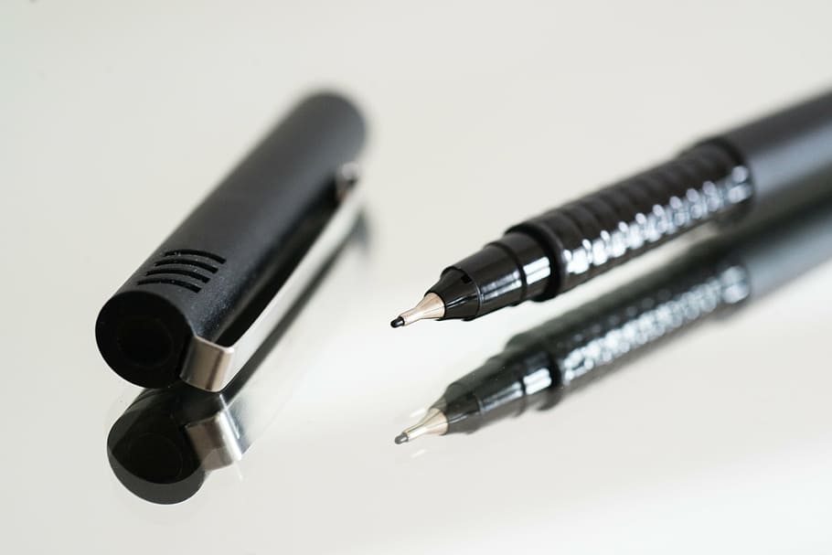 black pen, black, pen, ink, drawing, office, pencil, note, work, desk
