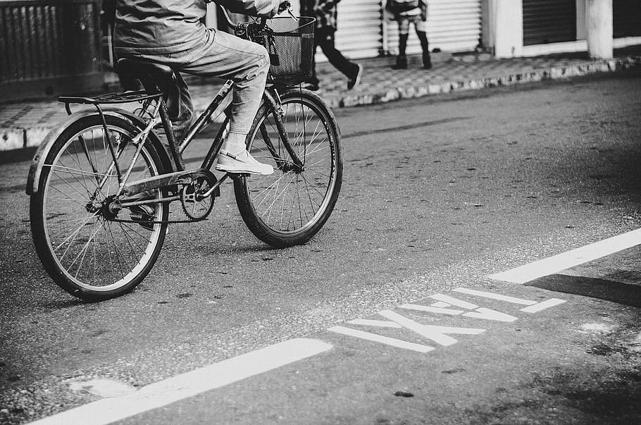 street, bike, people, walking, transportation, bicycle, city, road, road marking, day