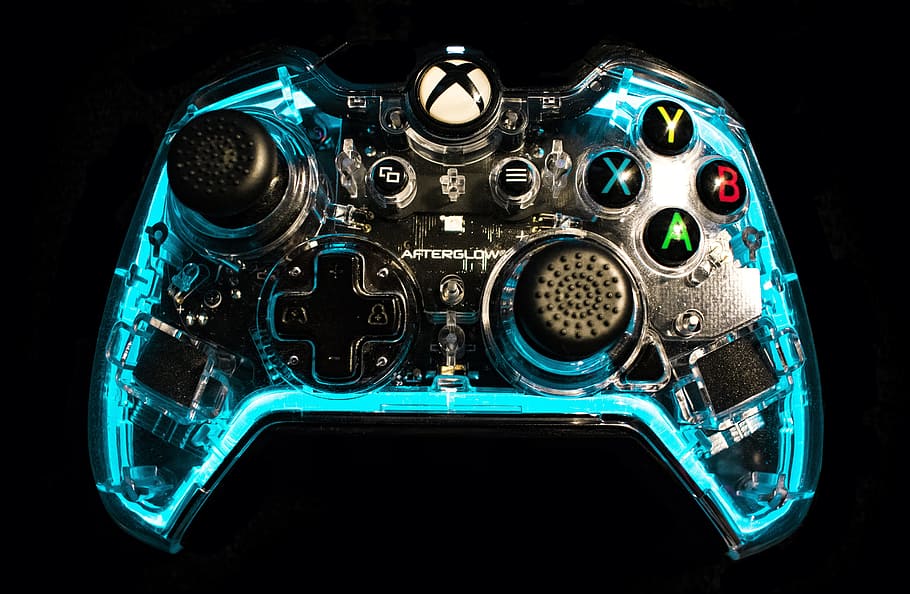 preto, azul, um, controlador, Xbox, Controle remoto, Jogo, Console, videogame, entretenimento