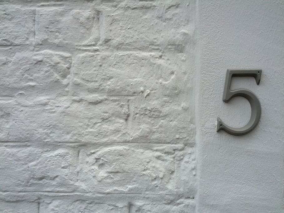 cinza, de madeira, 5 decoração de parede, número da casa, 5, número, parede - característica do edifício, estrutura construída, arquitetura, ninguém
