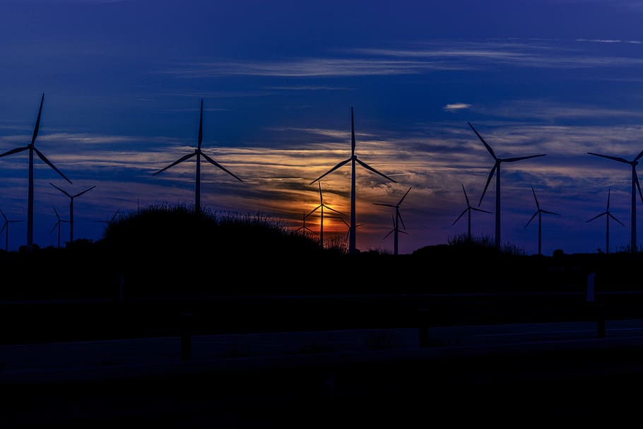renewable energy, wind energy, sky, clouds, renewable, field, grinder, fuel and power generation, sunset, turbine