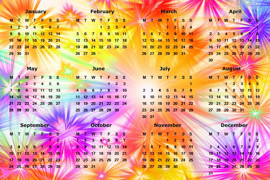 multicolored calendar wallpaper, calendar, new year's day, new year's eve, 2018, sylvester, fireworks, year, annual financial statements, celebrate