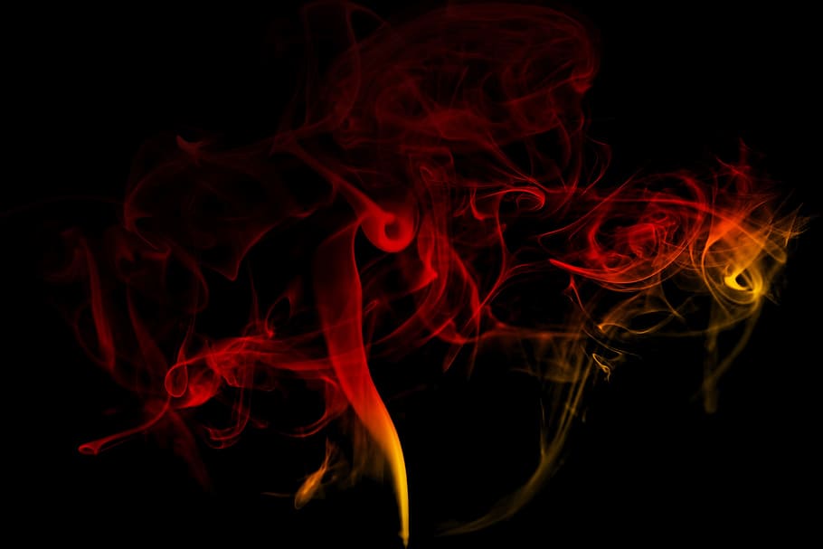 amarillo, rojo, llamas, resumen, papel pintado, humo, colorido, arte digital, ilustración, filigrana