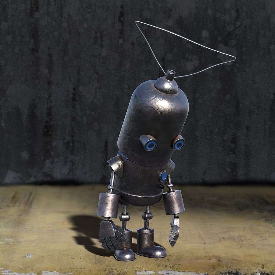 robot, triste, solo, desanimado, antena, tecnología, máquina, ciencia ficción, cyborg, android