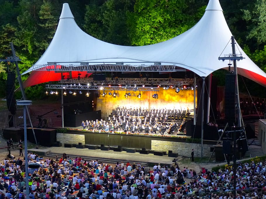 people, stage, night, waldbühne, concert, berlin philharmonic orchestra, berlin, symphony, artists, group of people