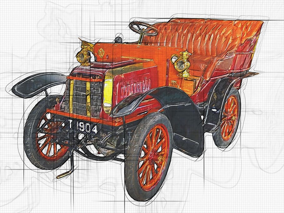 sketch, green, tractor, car, british car, old car, the 1904 imperial, old timer, chrysler, transport