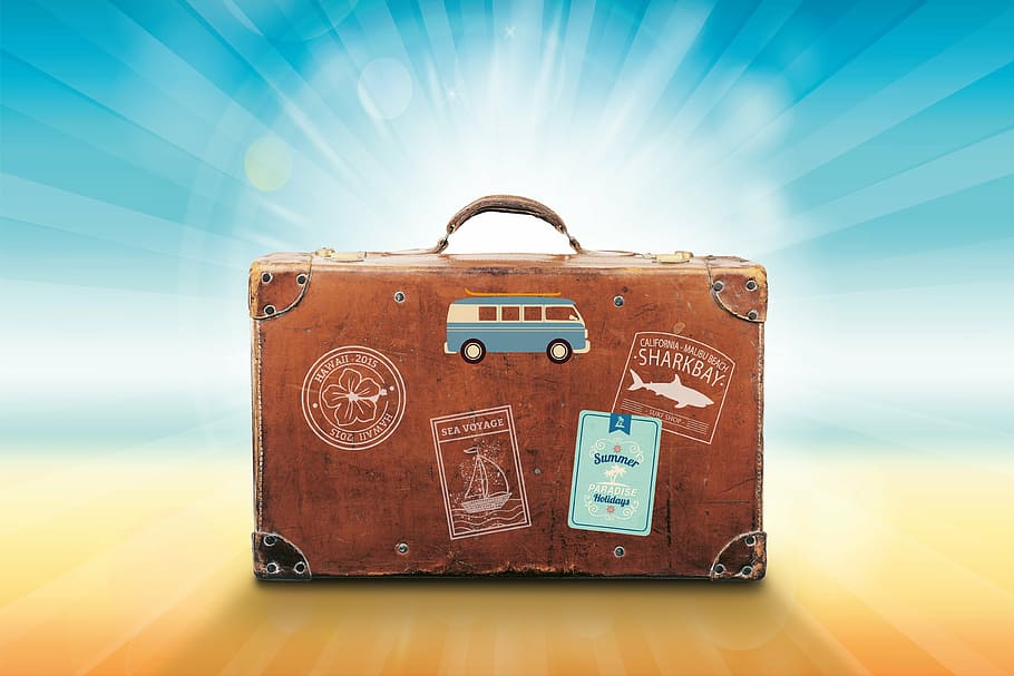 marrón, azul, maleta, equipaje, vacaciones, viajes, verano, mar, sol, recuperación