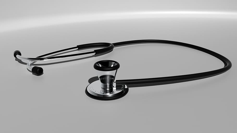 gray, black, stethoscope, white, surface, medical instrument, health, care, doctor, diagnosis