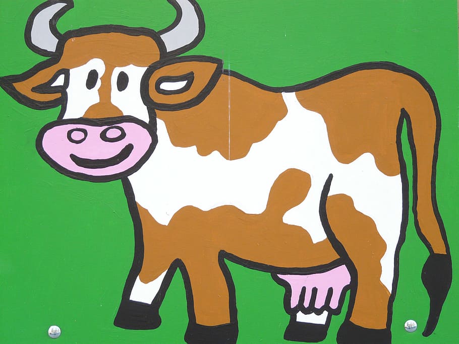 brown, white, cow illustration, cow, cartoon character, drawing, funny,  animal, figure, paint | Pxfuel