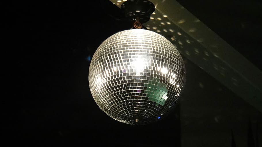 bola de espejos, blanco, techo, bola de discoteca, vida nocturna, discoteca, club, bola, decoración, retro