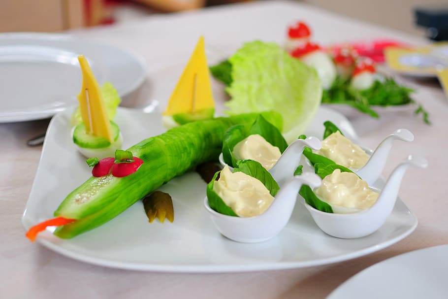 vegetable designs, plate, eating, breakfast, food, dish, dish for the kids, food and drink, vegetable, healthy eating