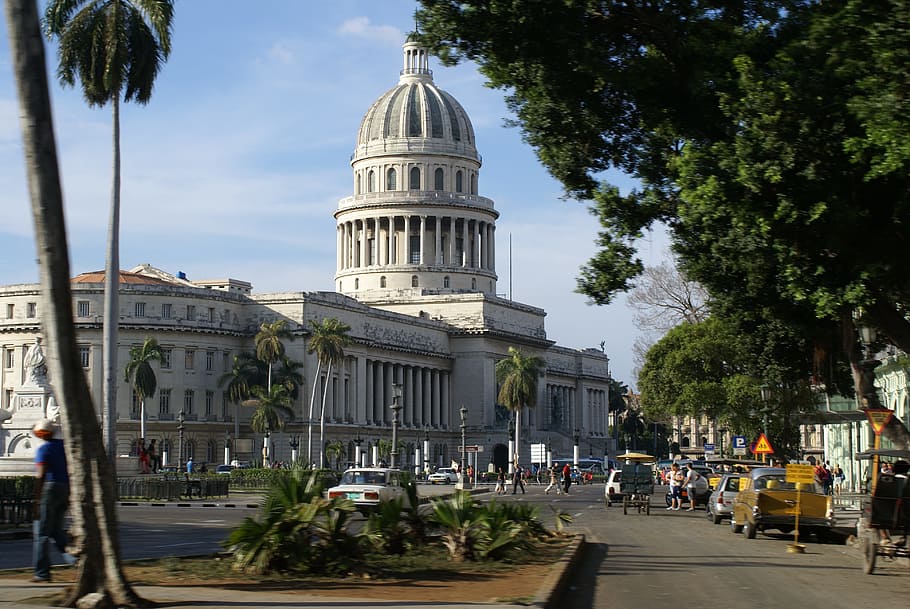 キューバ, ハバナ, 国会議事堂, 建築, 木, 建物の外観, 構築された構造, 都市, 工場, 付随的人々