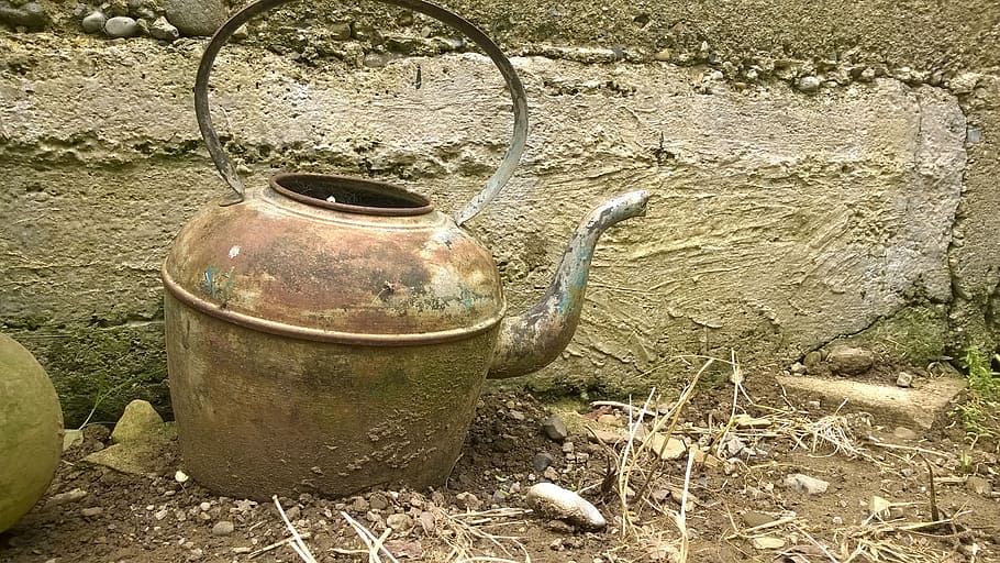 kettle, old, rusty, traditional, pot, teapot, antique, iron, container, metal
