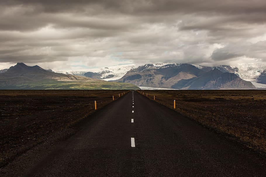 road, field, mountain, valley, travel, clouds, sky, nature, landscape, cloud - sky