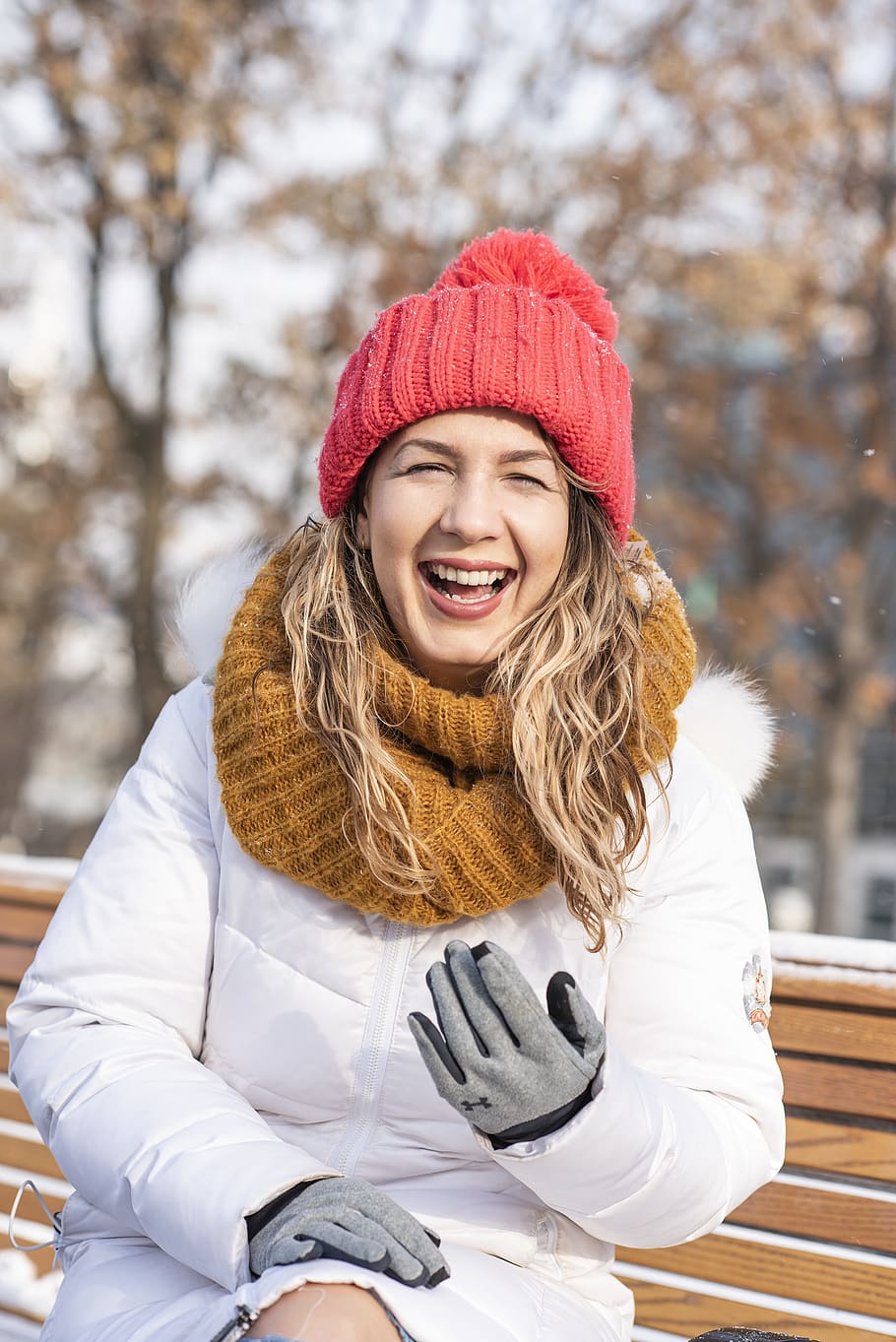 winter, red hat, laughter, portrait, happy, december, christmas, clothing, one person, hat
