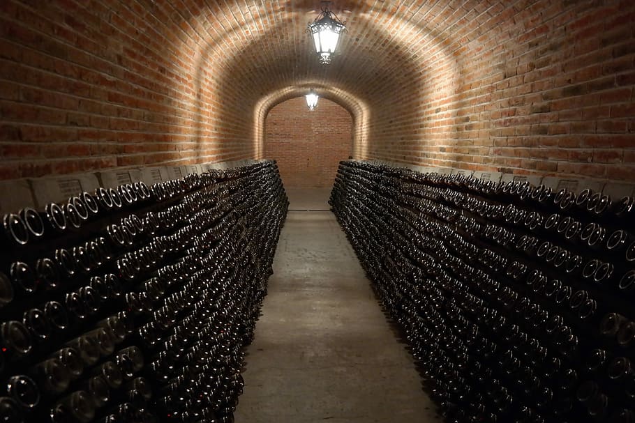 Building, Wine, Winery, Vineyard, Cellar, wine cellar, indoors, in a row, wine bottle, architecture
