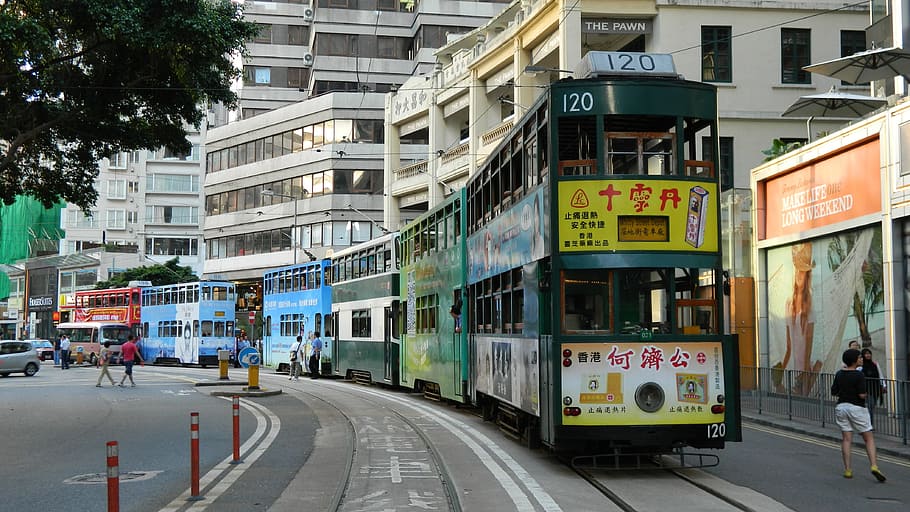 Hong Kong, Tranvía, Vintage, Asia, turismo, HK, moderno, ciudad, carretera, ferrocarril