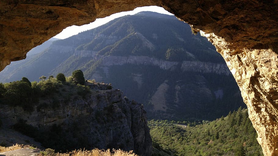 Mountain, Cave, Framed, Cavern, arch, nature, day, outdoors, cold temperature, beauty in nature