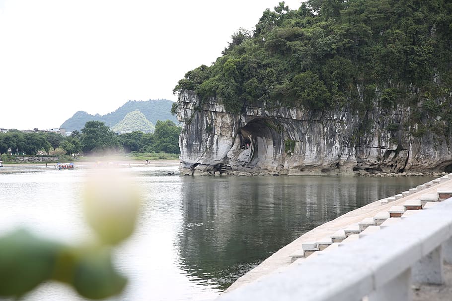 the scenery, the li river, elephant trunk hill, water, plant, tree, beauty in nature, sky, scenics - nature, nature