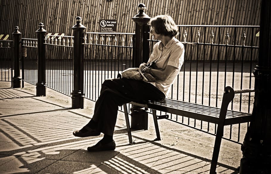 waiting, people, bench, journey, loneliness, expectations, female, old, woman, relaxation