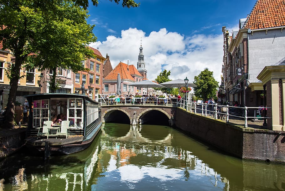 alkmaar, canales, agua, países bajos, ciudad, viaje, canal, holanda, barcos, estructura construida