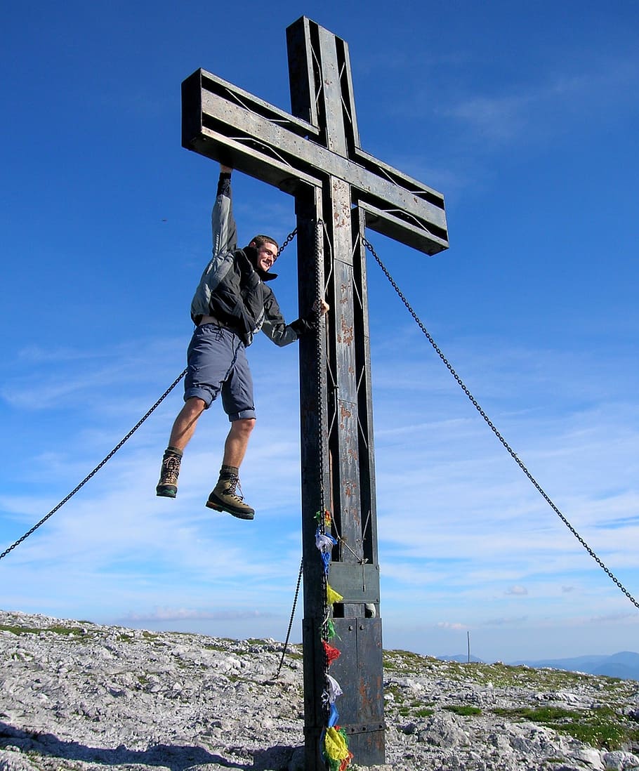 cross, mountains, man, pleasure, sky, real people, one person, full length, nature, day