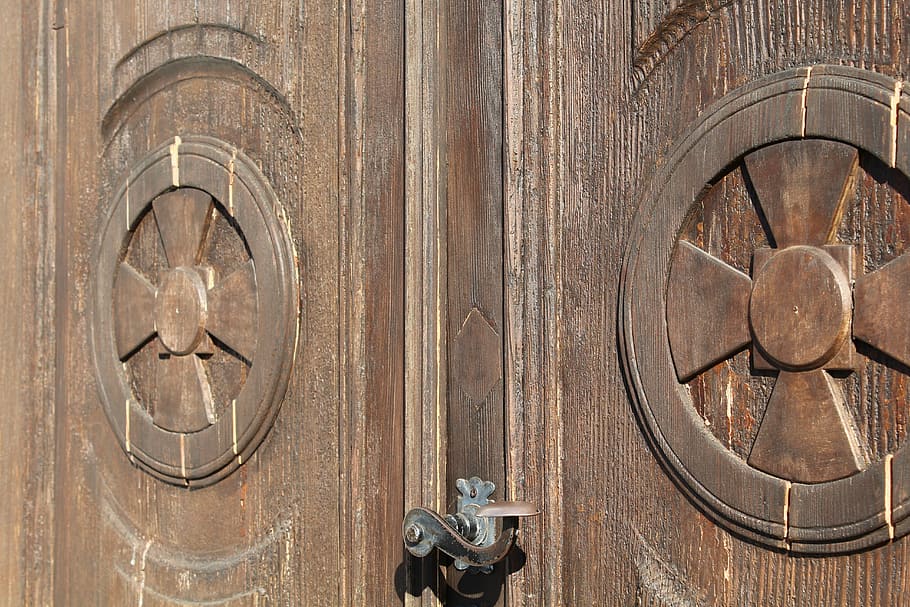 door, wooden door, crosses, handle, church, entrance, church door, wood, wood - material, close-up