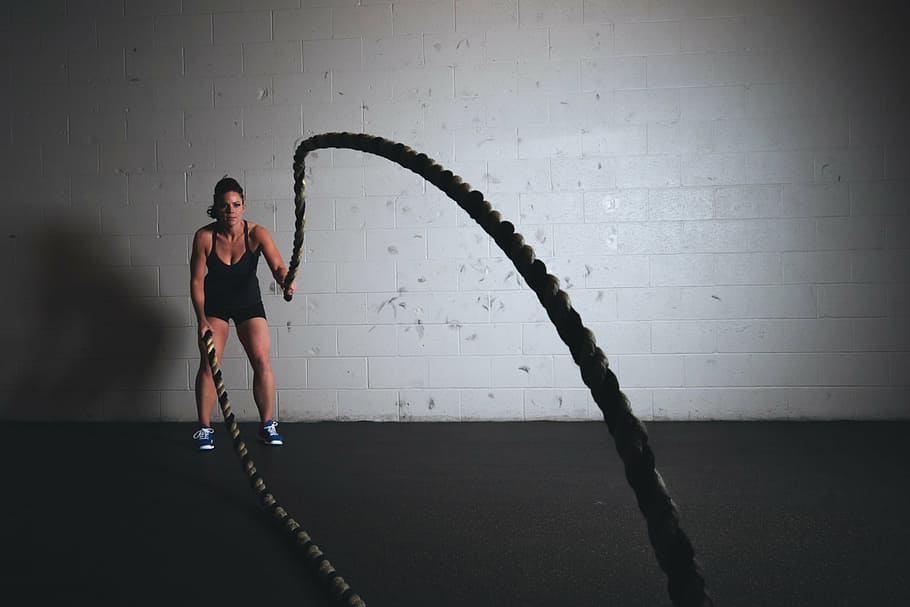 women holding ropes, woman, black, tank, top, gym, exercise, girl, ropes, fitness