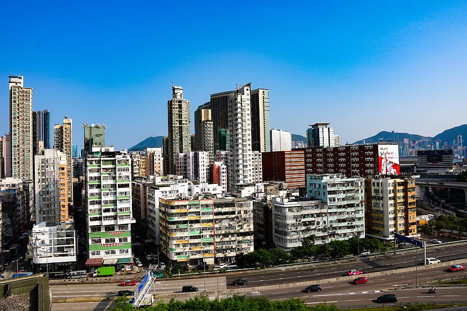 Hong Kong, vista, cidade, paisagem urbana, paisagem, ásia, edifício, arranha-céu, moderno, alto