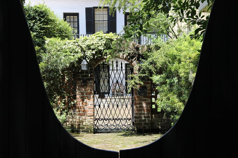 jardín, ojo de cerradura, verde, meta, puerta de jardín, metal, históricamente, entrada, pared, naturaleza