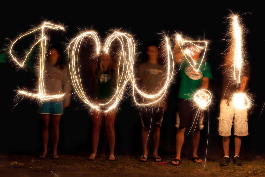 group, person, i love, time lapse light photography, Light Painting, I Love You, Sparklers, writing, sparkle, shiny