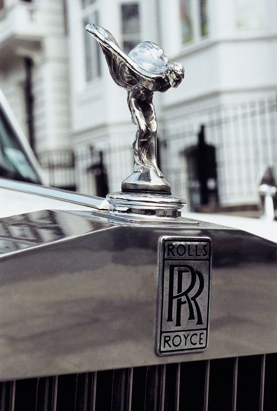 gris, rollos, Royce, vehículo, capó, ornamento, figura genial, espíritu de éxtasis, Rolls Royce, motor