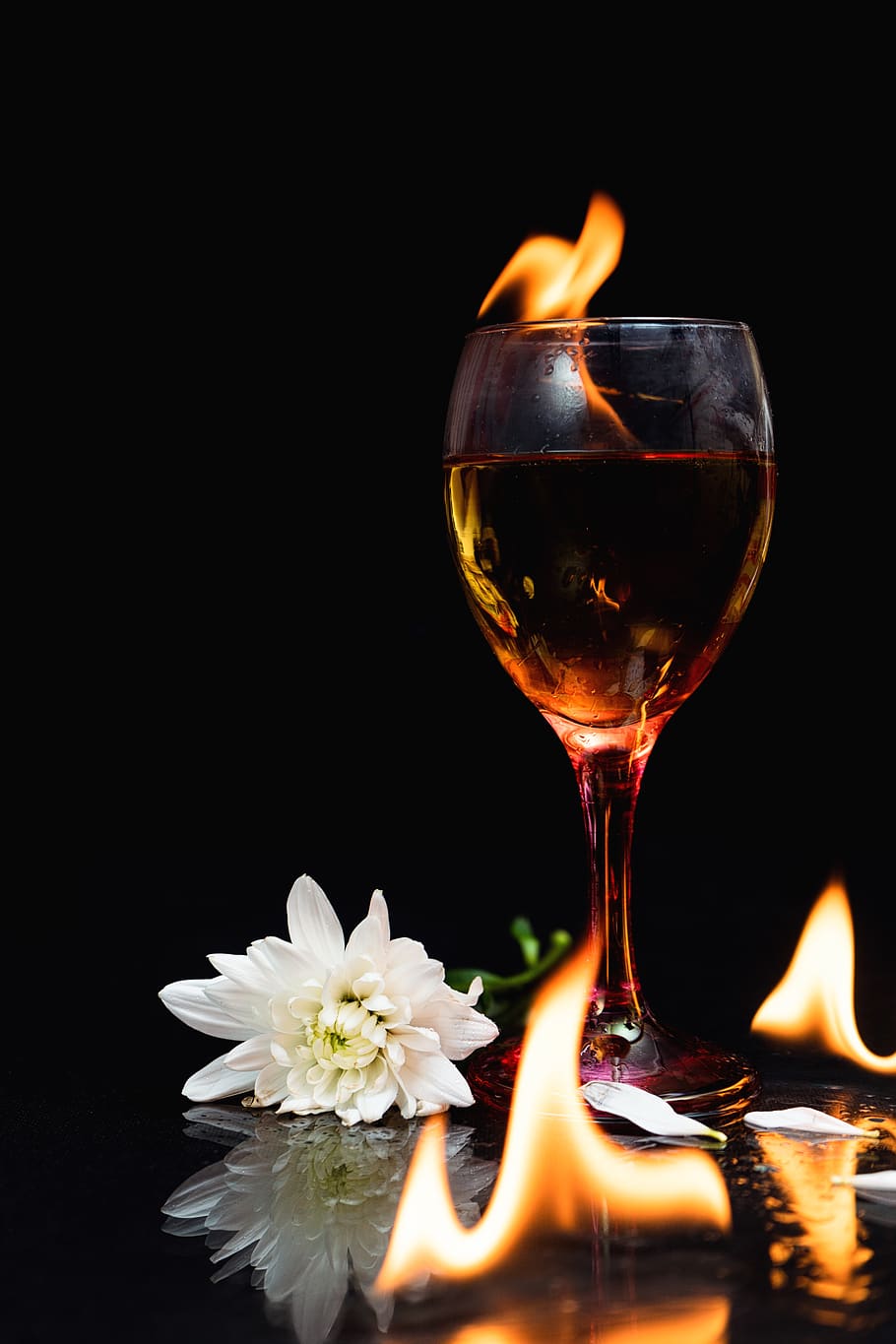 glass, fire, flame, burn, light, heat, decoration, romantic, wine, flower